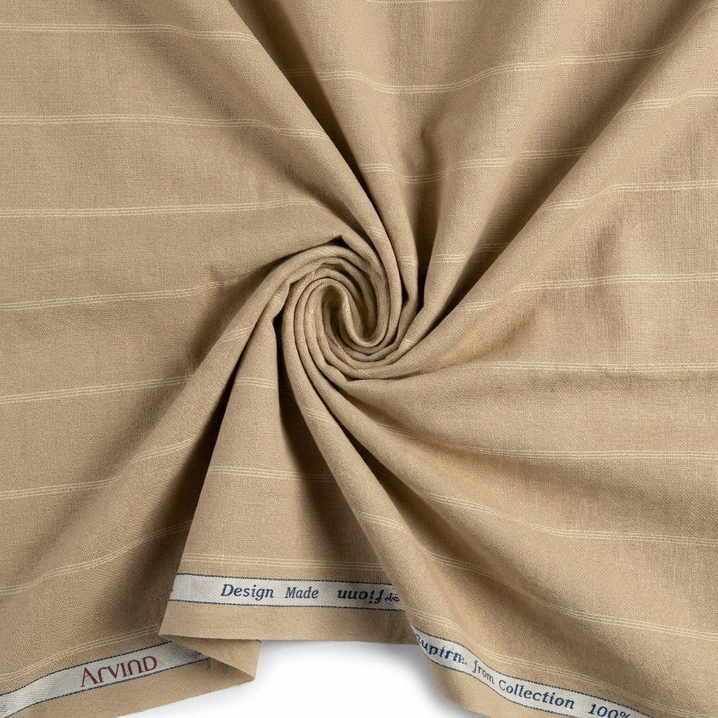 Arvind Tresca Cotton Striped Unstitched Shirting Fabric ( Beige Tan )