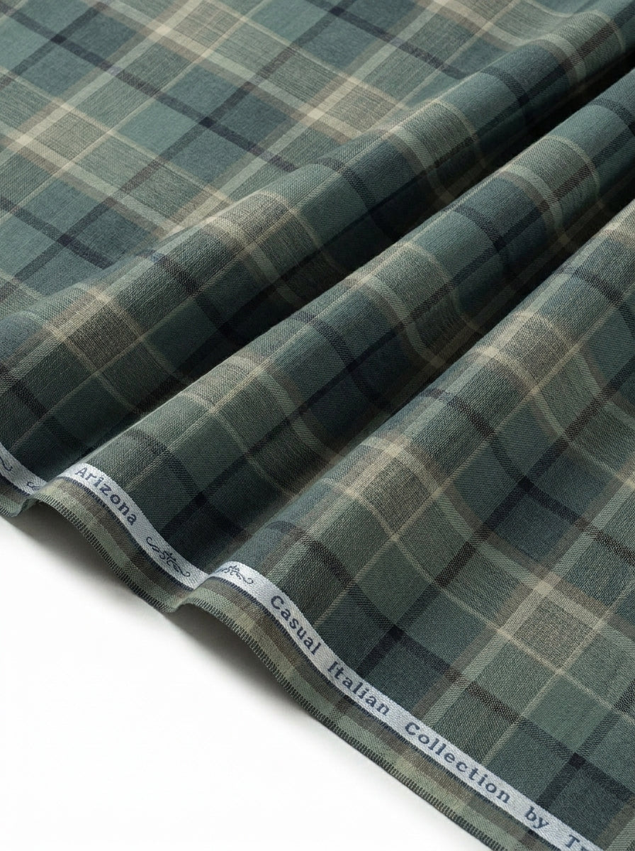 Arvind Tresca Cotton Checks Unstitched Shirting Fabric ( Olive Green )