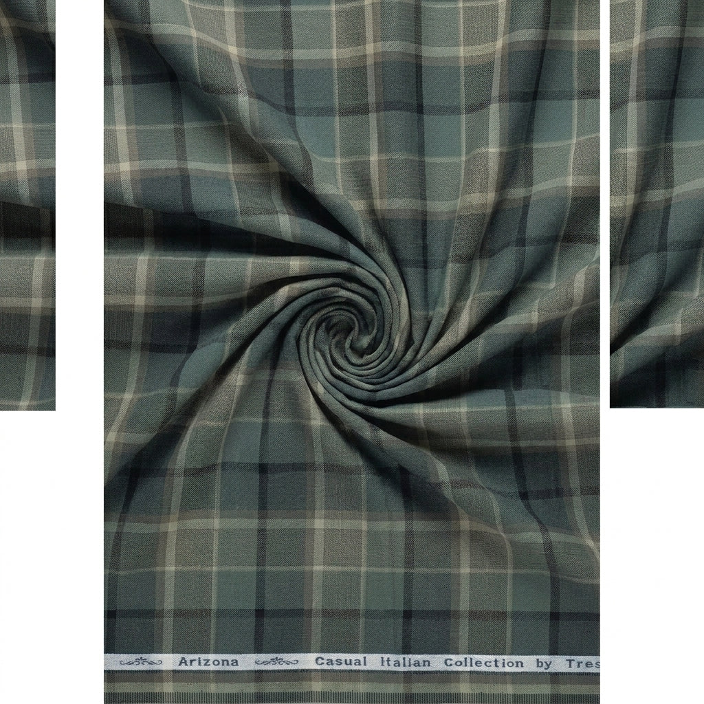 Arvind Tresca Cotton Checks Unstitched Shirting Fabric ( Olive Green )