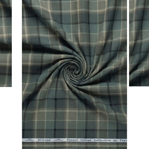 Arvind Tresca Cotton Checks Unstitched Shirting Fabric ( Olive Green )