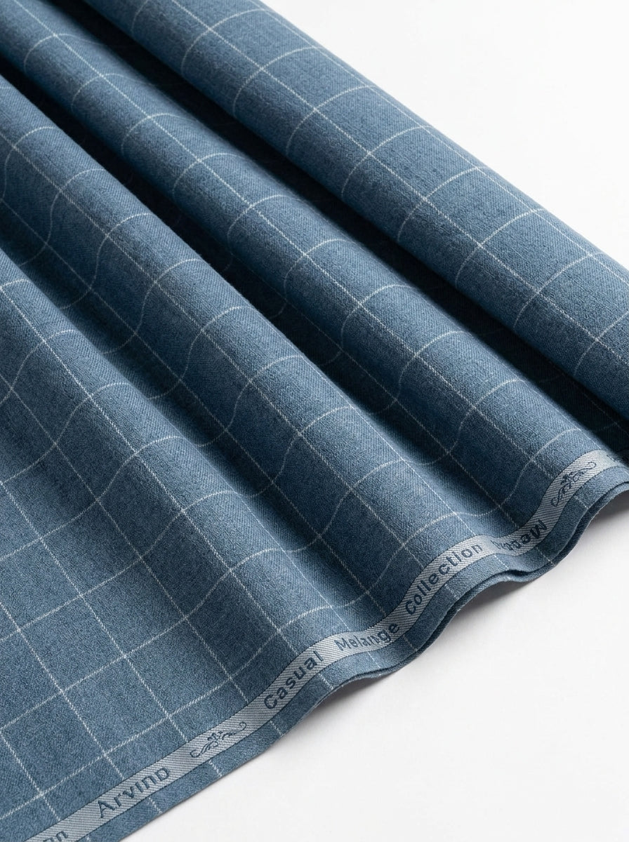 Arvind Tresca Cotton Checks Unstitched Shirting Fabric ( Steel Blue )