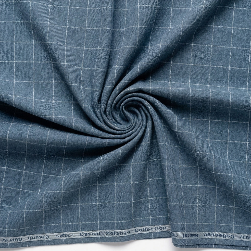 Arvind Tresca Cotton Checks Unstitched Shirting Fabric ( Steel Blue )
