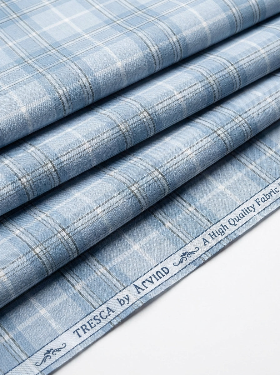 Arvind Tresca Cotton Checks Unstitched Shirting Fabric ( Slate Blue )