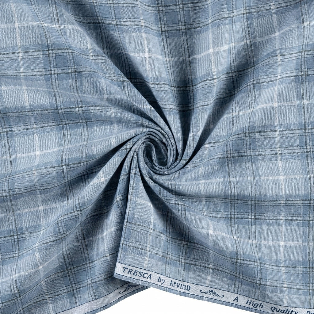 Arvind Tresca Cotton Checks Unstitched Shirting Fabric ( Slate Blue )