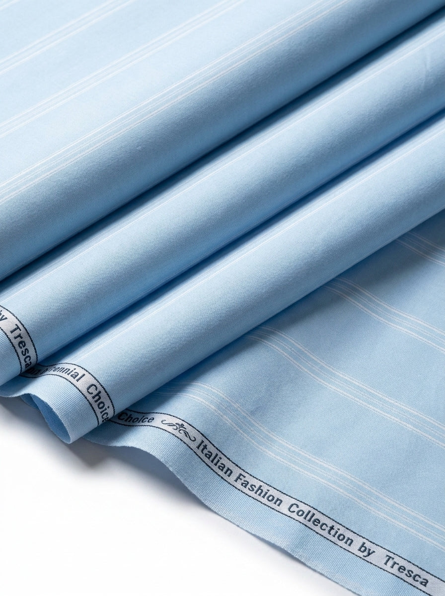 Arvind Tresca Cotton Striped Unstitched Shirting Fabric ( Baby Blue )