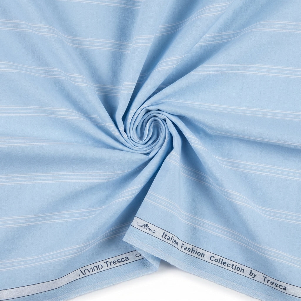 Arvind Tresca Cotton Striped Unstitched Shirting Fabric ( Baby Blue )