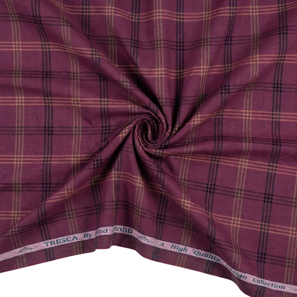 Arvind Tresca Cotton Checks Unstitched Shirting Fabric ( Boysenberry Purple )