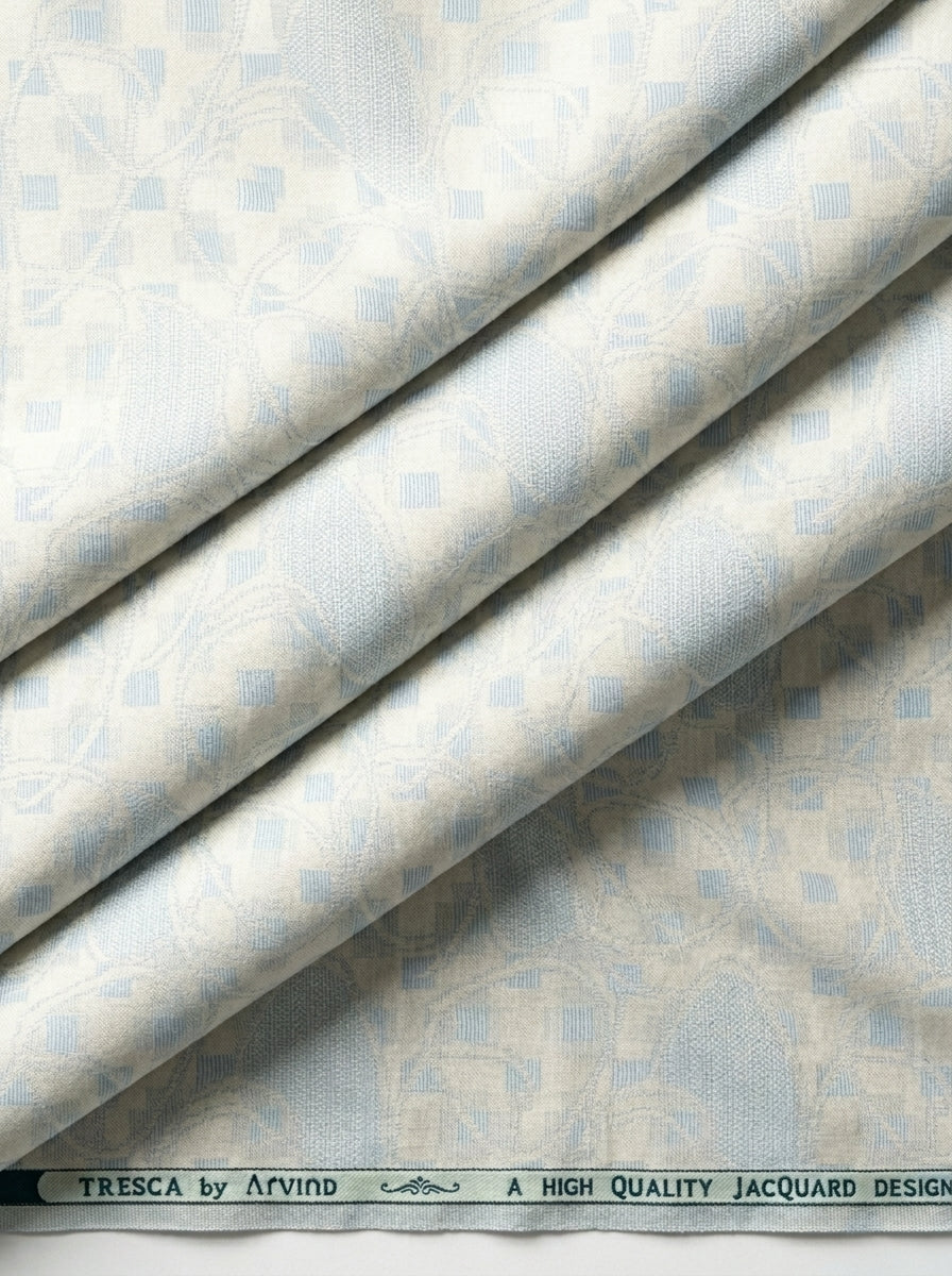 Golden Arvind Tresca cotton jacquard unstitched shirting fabric with intricate diagonal pattern, ideal for stylish shirts.