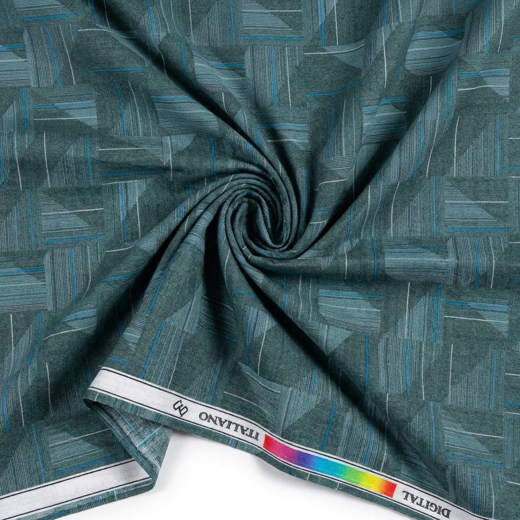 Experience The Luxury Of Unstitched Digital Print Cotton Shirting Fabric By Pee Gee ( Sea Green )