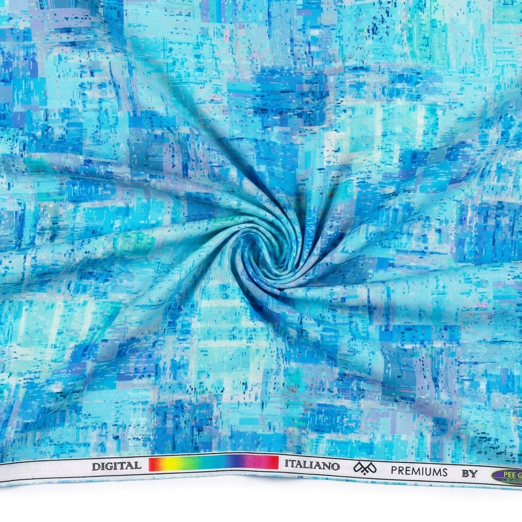 Experience The Luxury of Unstitched Digital Print Cotton Shirting Fabric By Pee Gee ( Blue )