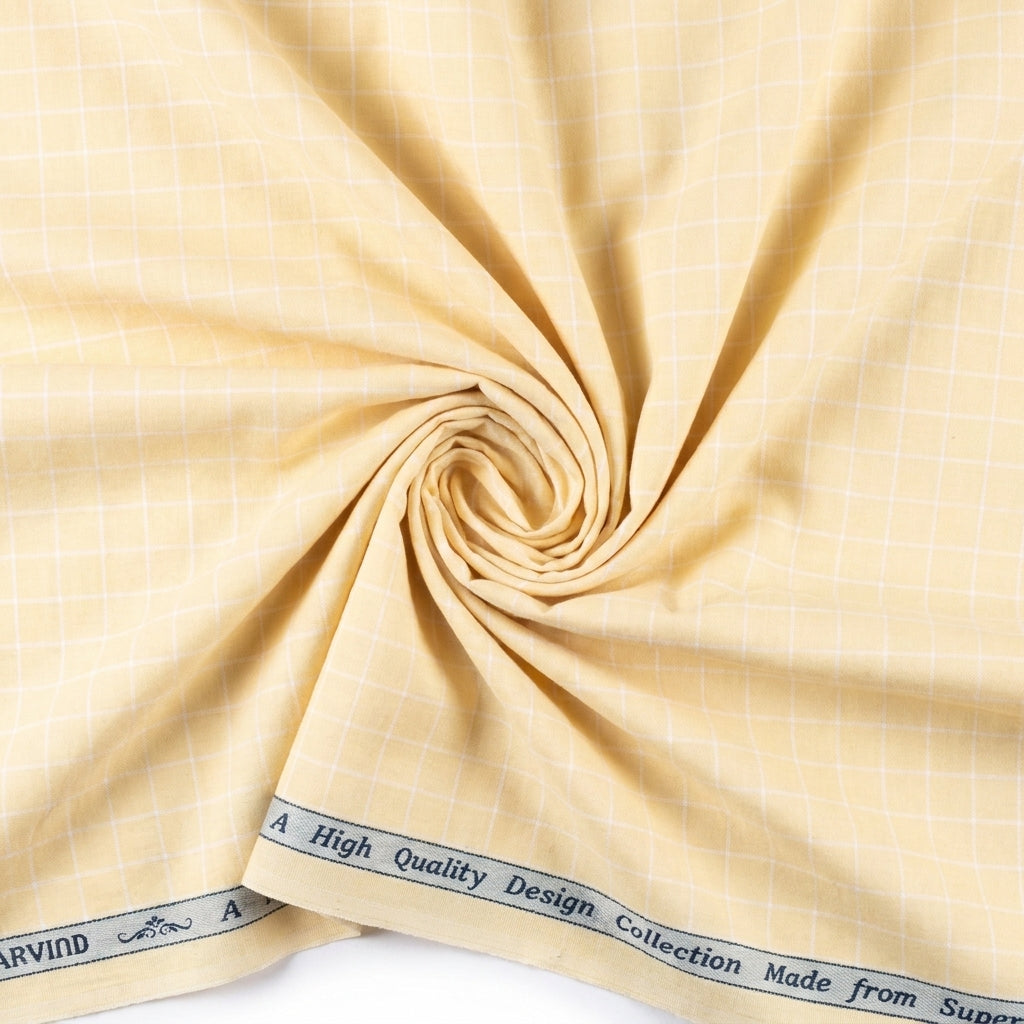 Arvind Tresca Cotton Checks Unstitched Shirting Fabric ( Butter Yellow )