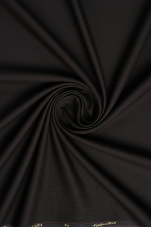 Brown Mafatlal poly viscose trouser and suiting fabric, close-up of textured fabric showing the material's weave.