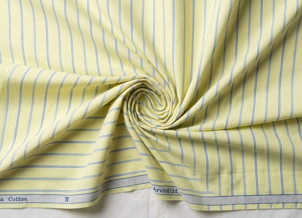 Arvind Cotton Striped Unstitched Shirting Fabric ( Lime yellow )