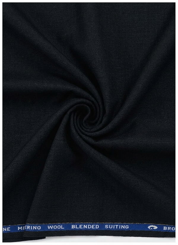 Blackish grey Georgia Gullini of Italy unstitched poly wool Super 110’s trouser fabric, showing fabric texture and weave detail.