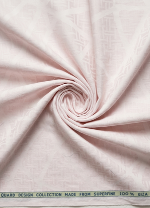 Light pink Arvind Tresca Jacquard cotton shirting fabric, unstitched material with intricate woven patterns for custom clothing.
