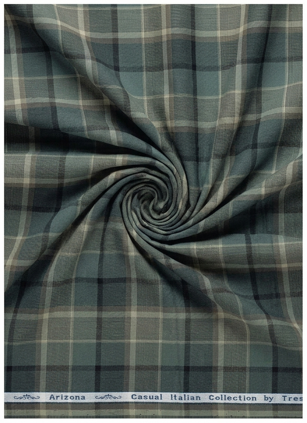 Arvind Tresca Cotton Checks Unstitched Shirting Fabric ( Olive Green )