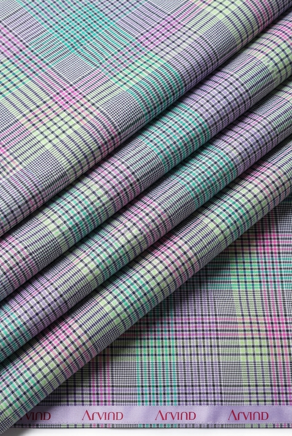 Experience The Luxury of Unstitched Cotton Checks Shirting Fabric By Pee Gee ( Turquoise Blue )