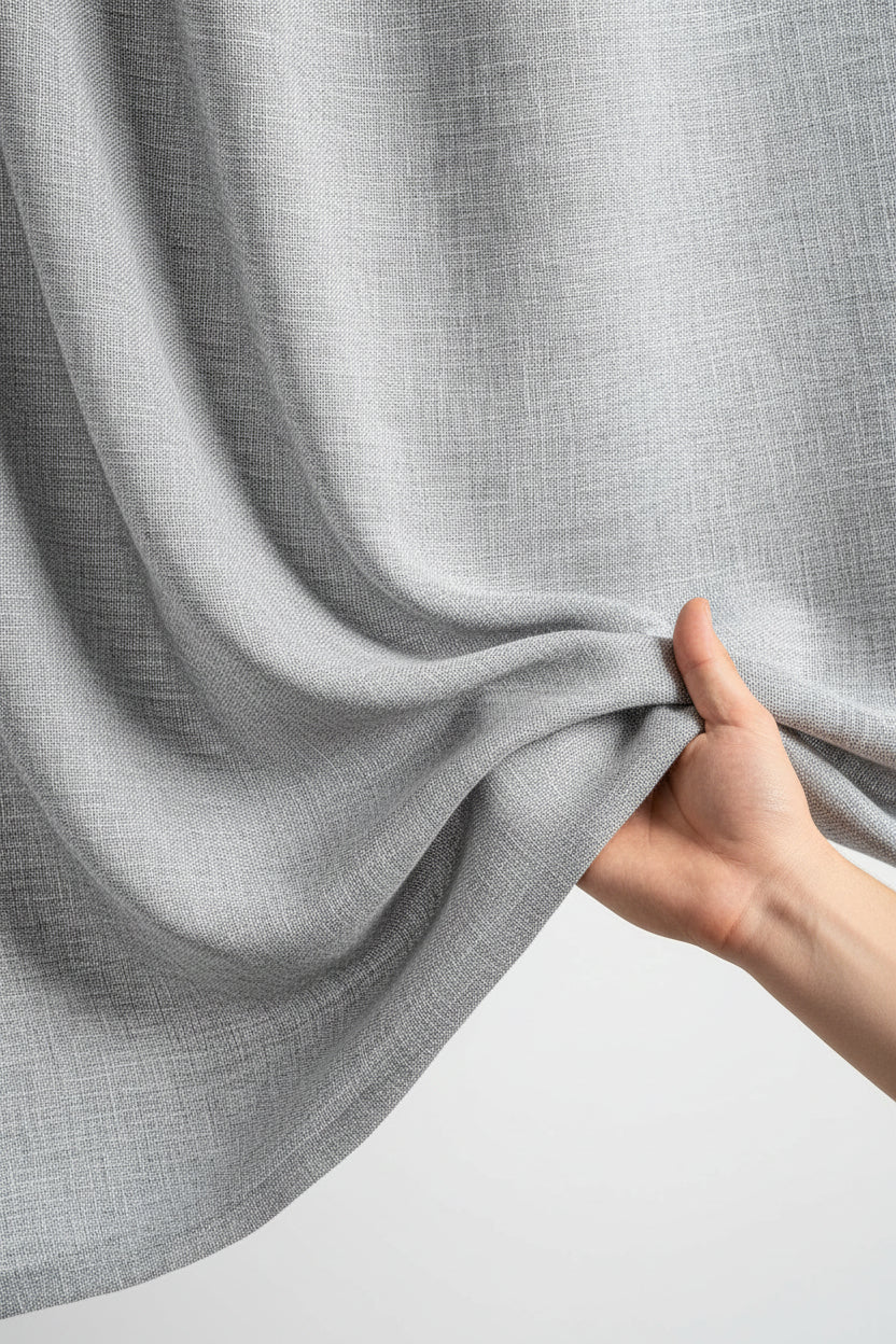 Grey Mafatlal unstitched cotton trousers and suiting fabric fabric with a smooth texture and fabric pattern.