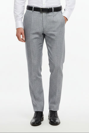 Grey Mafatlal unstitched cotton trousers and suit fabric displayed in a close-up shot, showing the fabric texture and color.