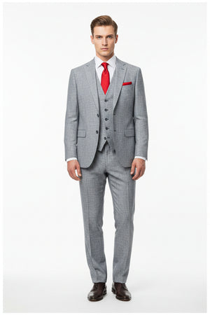 Gray Mafatlal unstitched cotton trousers and suiting fabric for custom tailoring, showing the fabric's texture and color details.