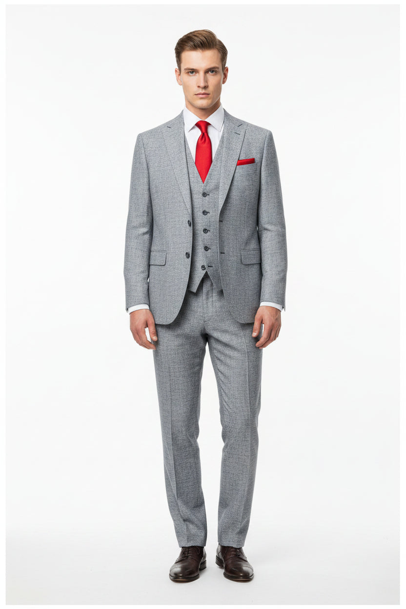Gray Mafatlal unstitched cotton trousers and suiting fabric for custom tailoring, showing the fabric's texture and color details.