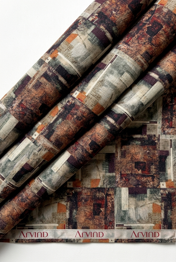 Experience The Luxury of Unstitched Digital Print Cotton Shirting Fabric By Pee Gee ( Brown )