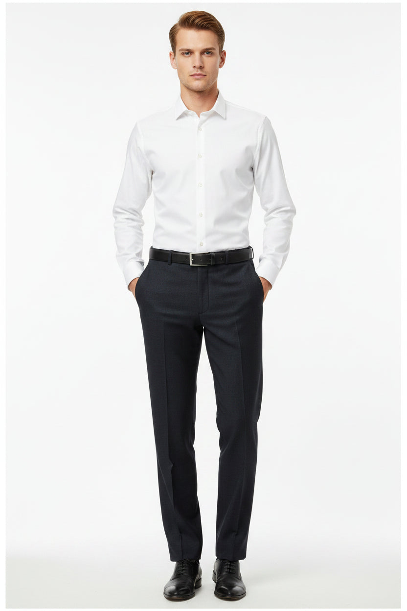Grey Mafatlal unstitched poly wool trouser and suiting fabric, detailed view of the textured textile material.