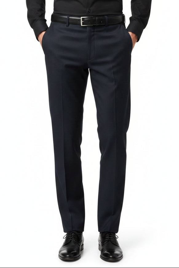 Black Mafatlal Polyviscose trouser and suiting fabric shown in the image. Smooth, lightweight textile suitable for formal wear.
