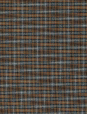 Plaid fabric pattern with brown, blue, and white colors