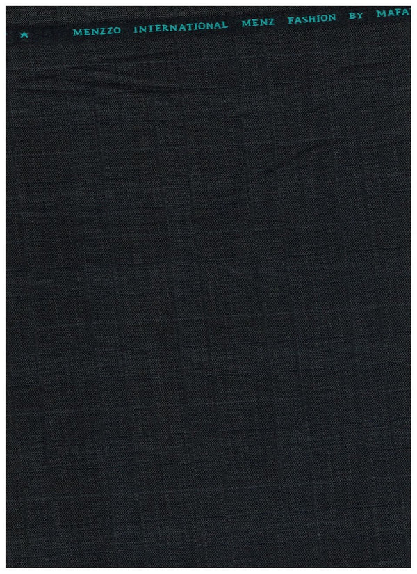 Black Mafatlal Polyviscose trouser and suiting fabric, close-up of smooth woven textile with subtle sheen and fine texture.