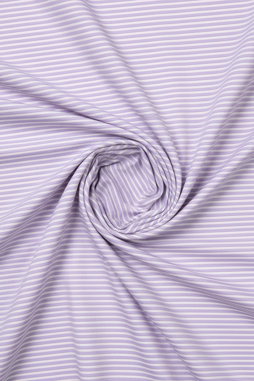 Close-up of light purple fabric with thin stripes