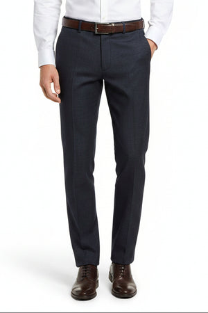 Charcoal grey Mafatlal unstitched poly viscose trousers and suiting fabric, folded fabric roll with textured surface.