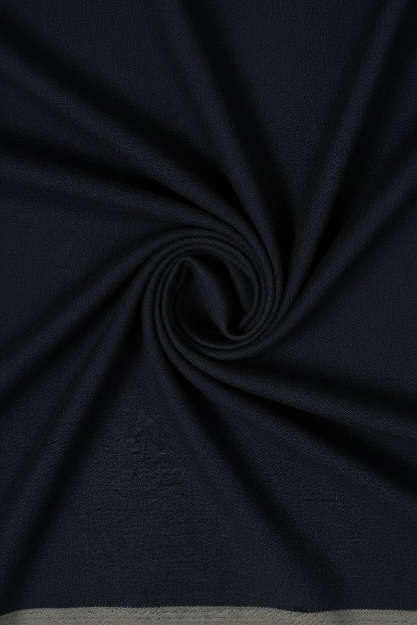 Mafatlal unstitched poly viscose trousers and suiting fabric in charcoal grey, shown in a close-up image of the fabric texture.