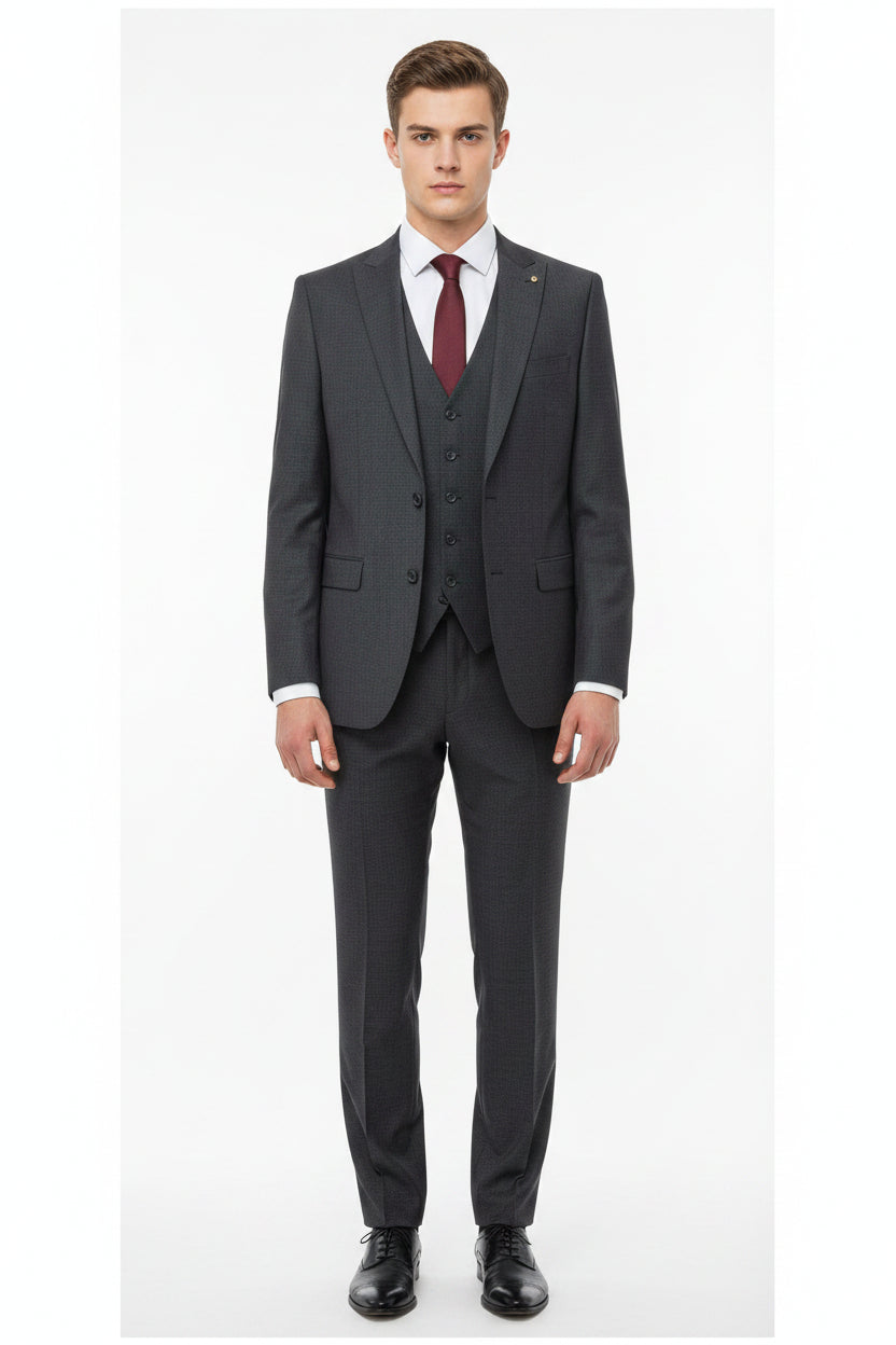 Grey Mafatlal poly wool unstitched trouser and suiting fabric, ideal for tailoring and custom suits.