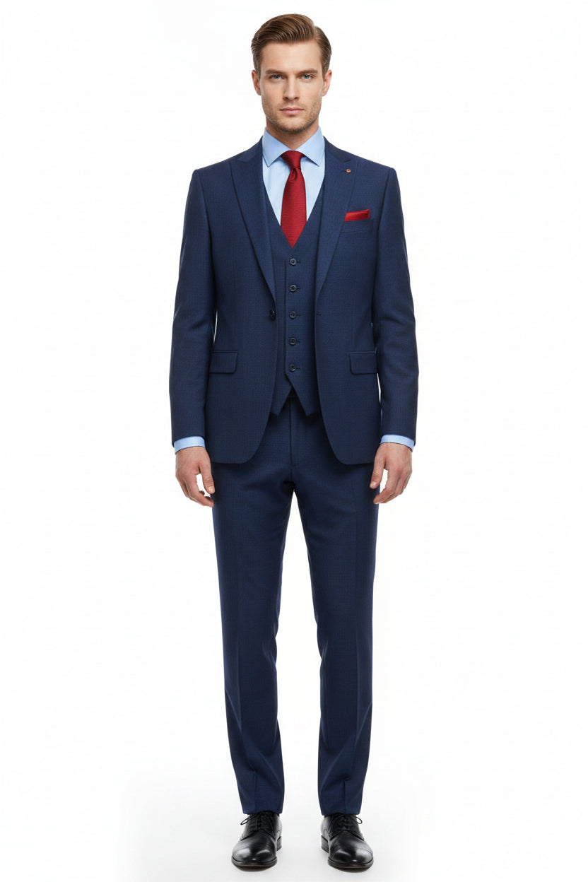 Royal blue Arvind poly viscose trousers and suiting fabric swatch showcasing smooth, lightweight fabric with a subtle sheen.