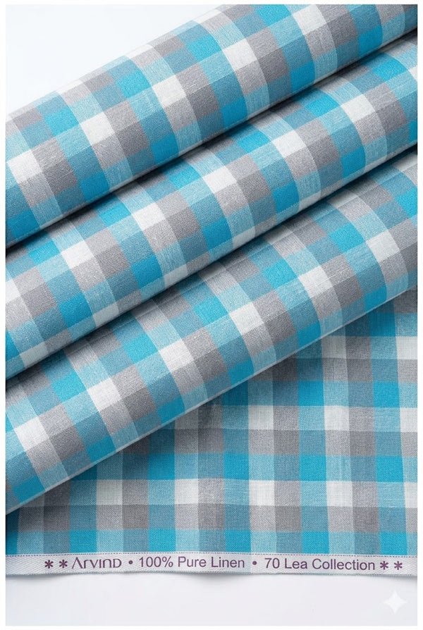 Arvind Linen Checks Unstitched Shirting Fabric ( Blue & Grey )