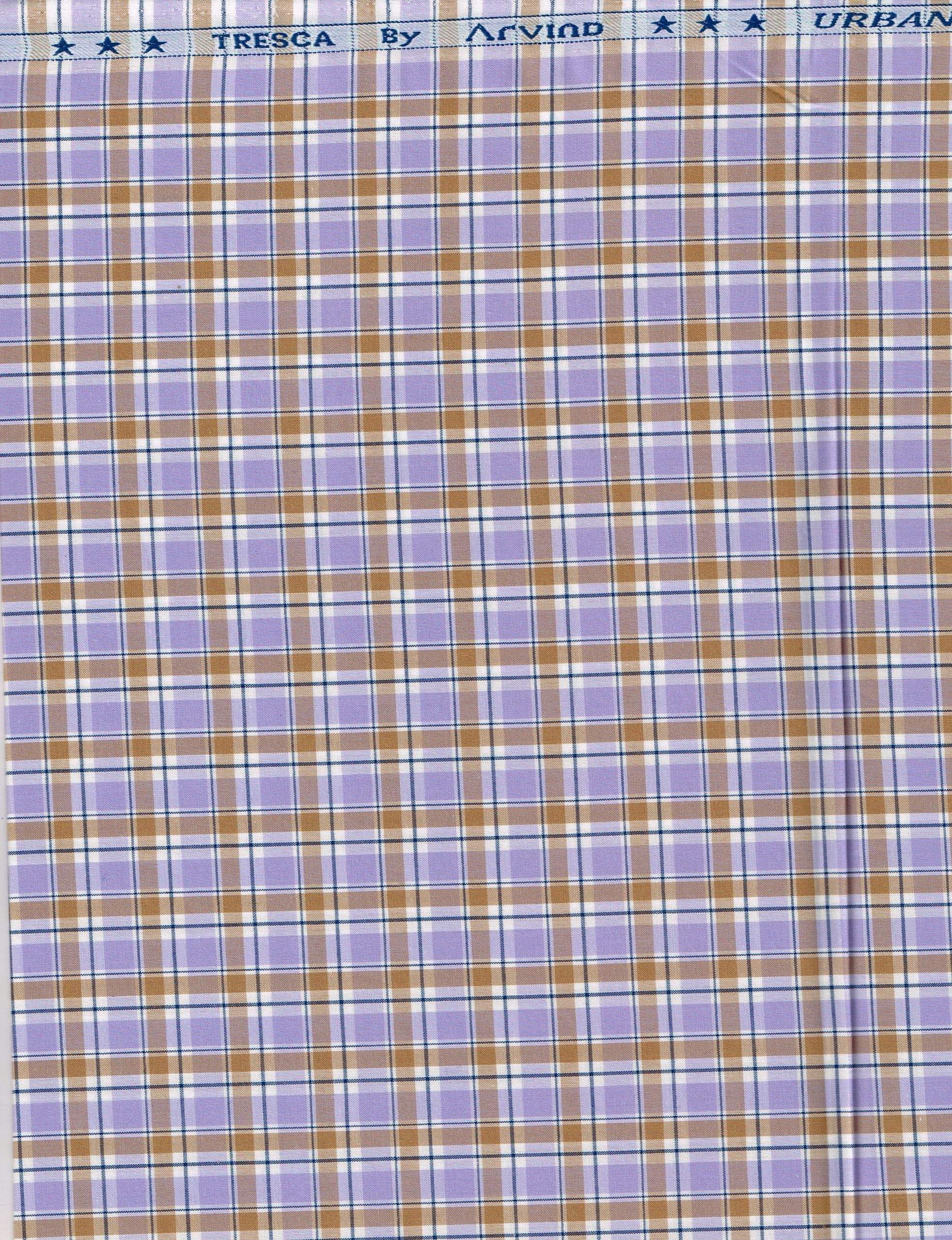 Experience The Luxury f Unstitched Tresca Cotton Checks Shirting Fabric By Arvind ( Lavender Blue )