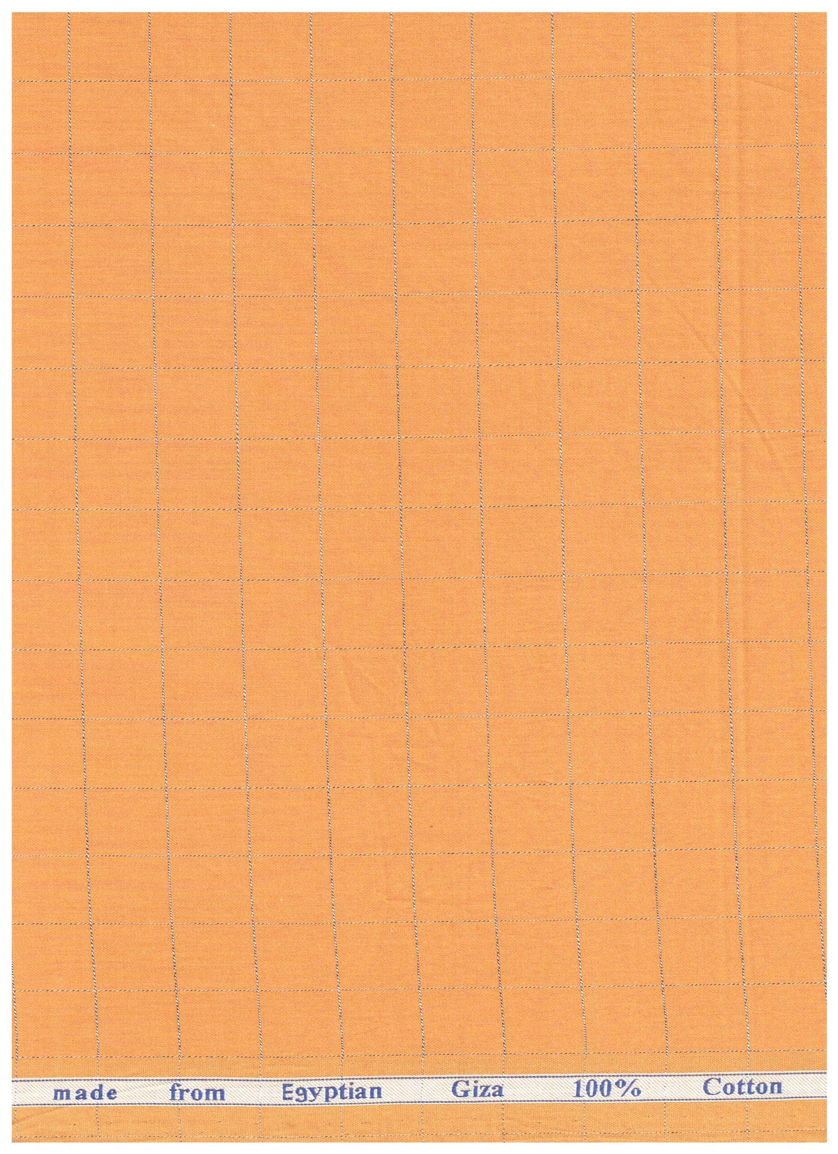Orange Arvind Tresca Giza cotton shirt fabric with check pattern, showcasing a close-up view of the textured cotton material.