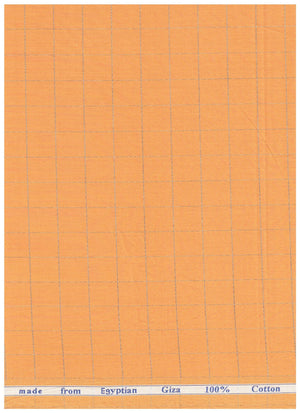 Orange Arvind Tresca Giza cotton shirt fabric with check pattern, showcasing a close-up view of the textured cotton material.