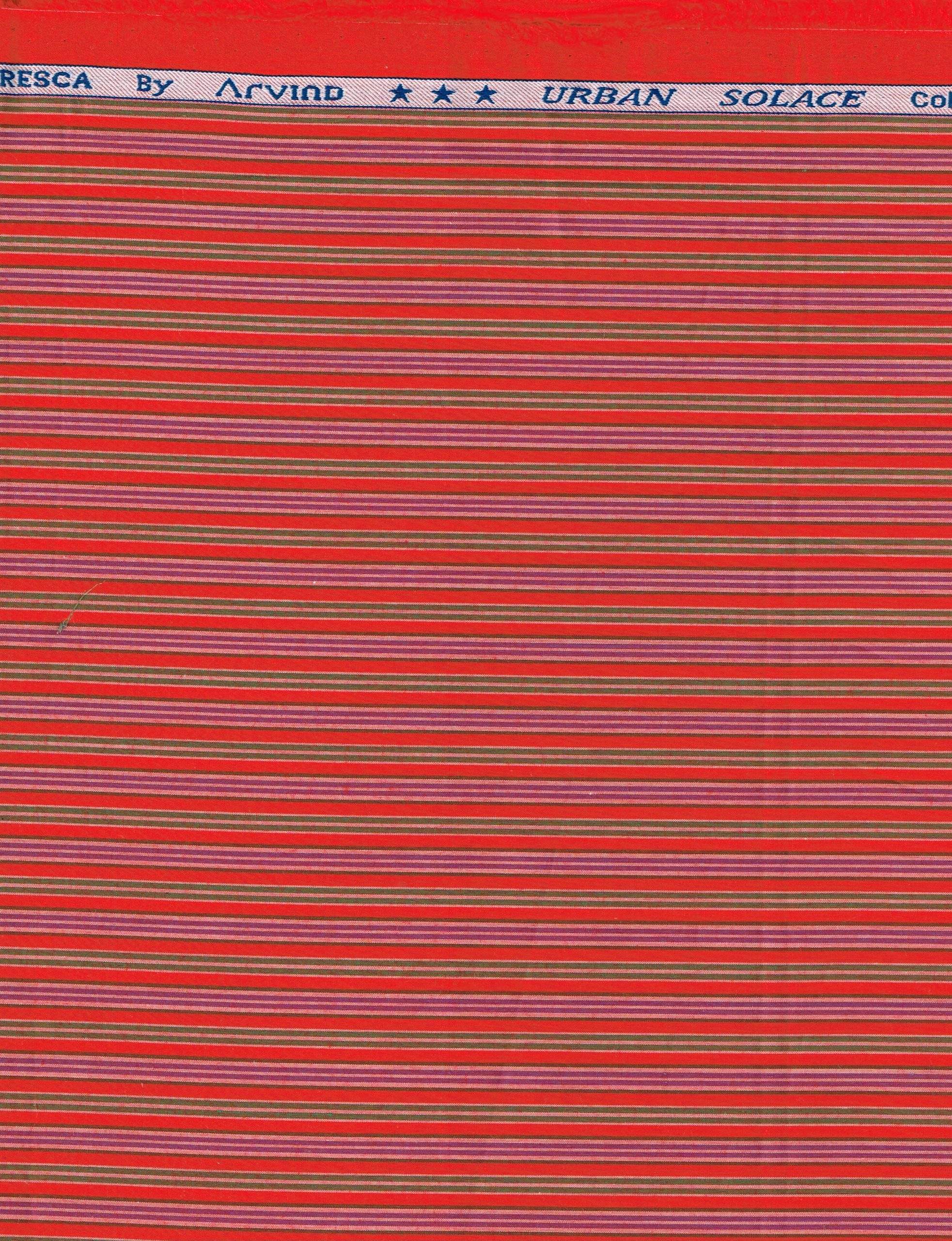 Experience The Luxury f Unstitched Tresca Cotton Striped Shirting Fabric By Arvind ( Ferrari Red )