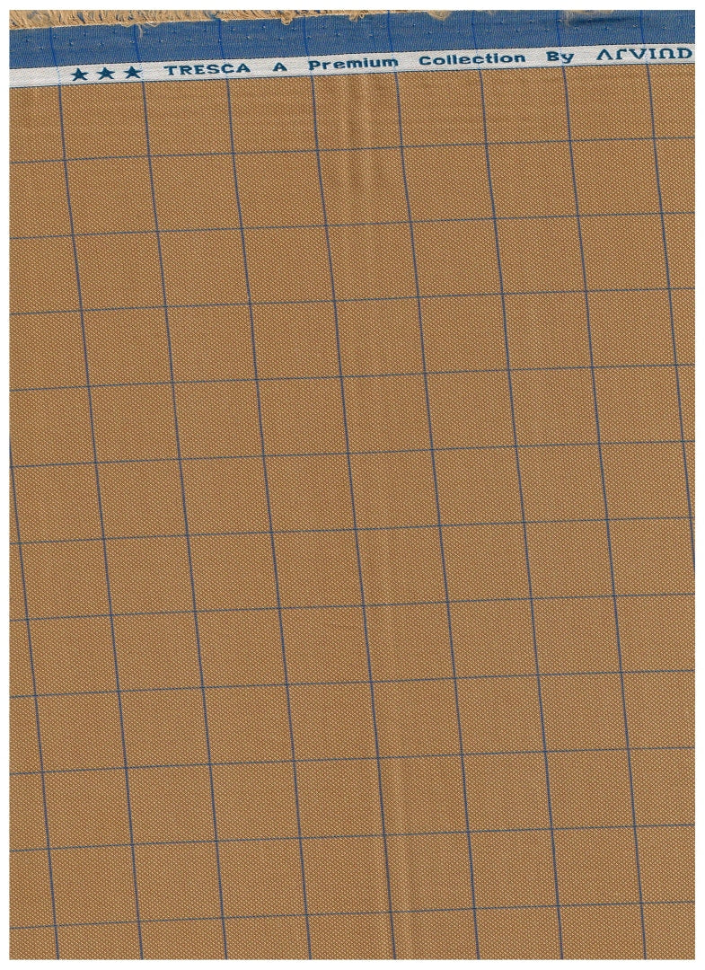Experience The Luxury of Unstitched Tresca Cotton Checks Shirting Fabric By Arvind ( Caramel )