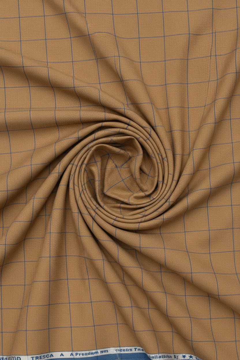 Cream-colored Tresca cotton checks shirting fabric by Arvind, featuring a soft, luxurious check pattern on unstitched cotton material.