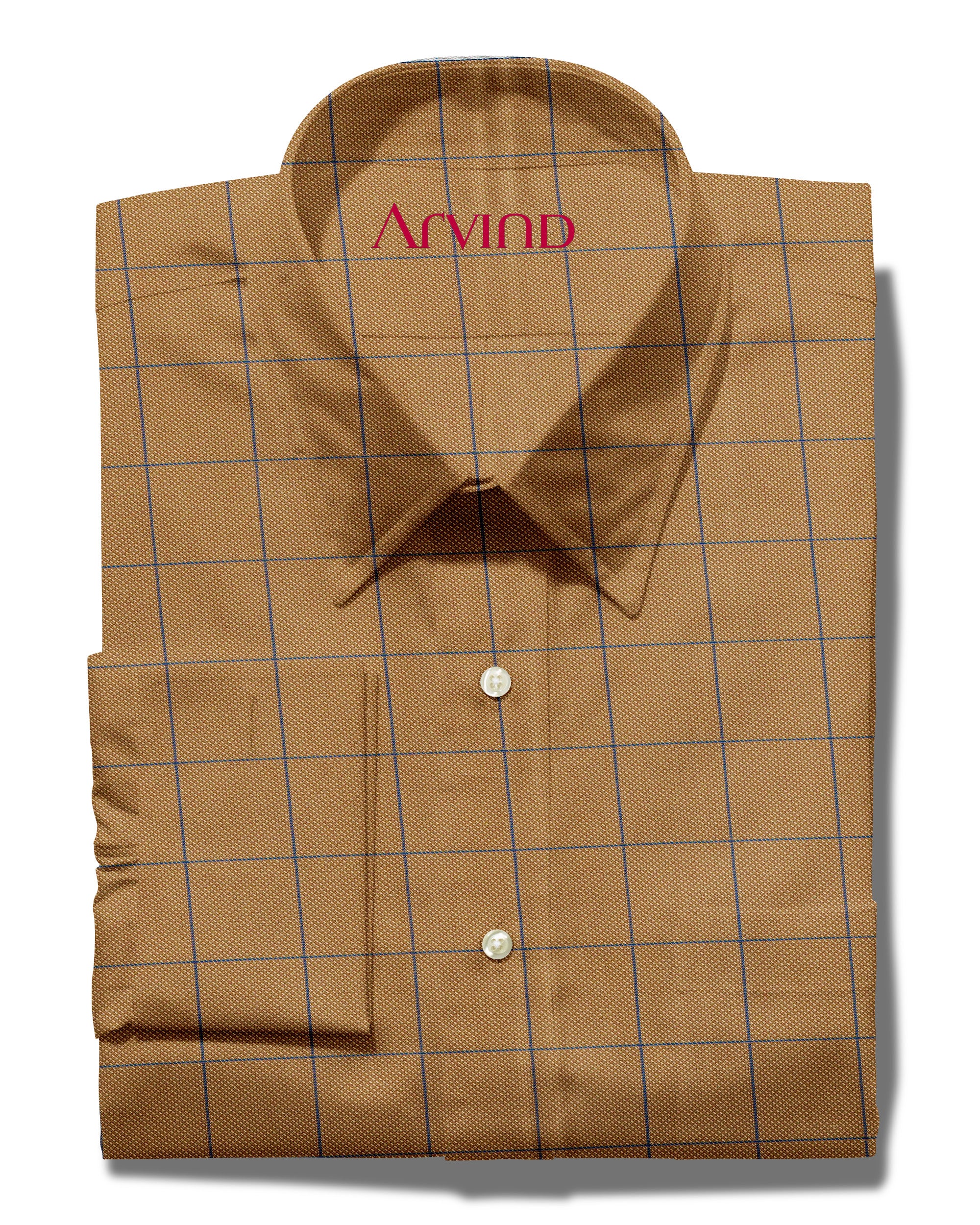 Experience The Luxury of Unstitched Tresca Cotton Checks Shirting Fabric By Arvind ( Caramel )