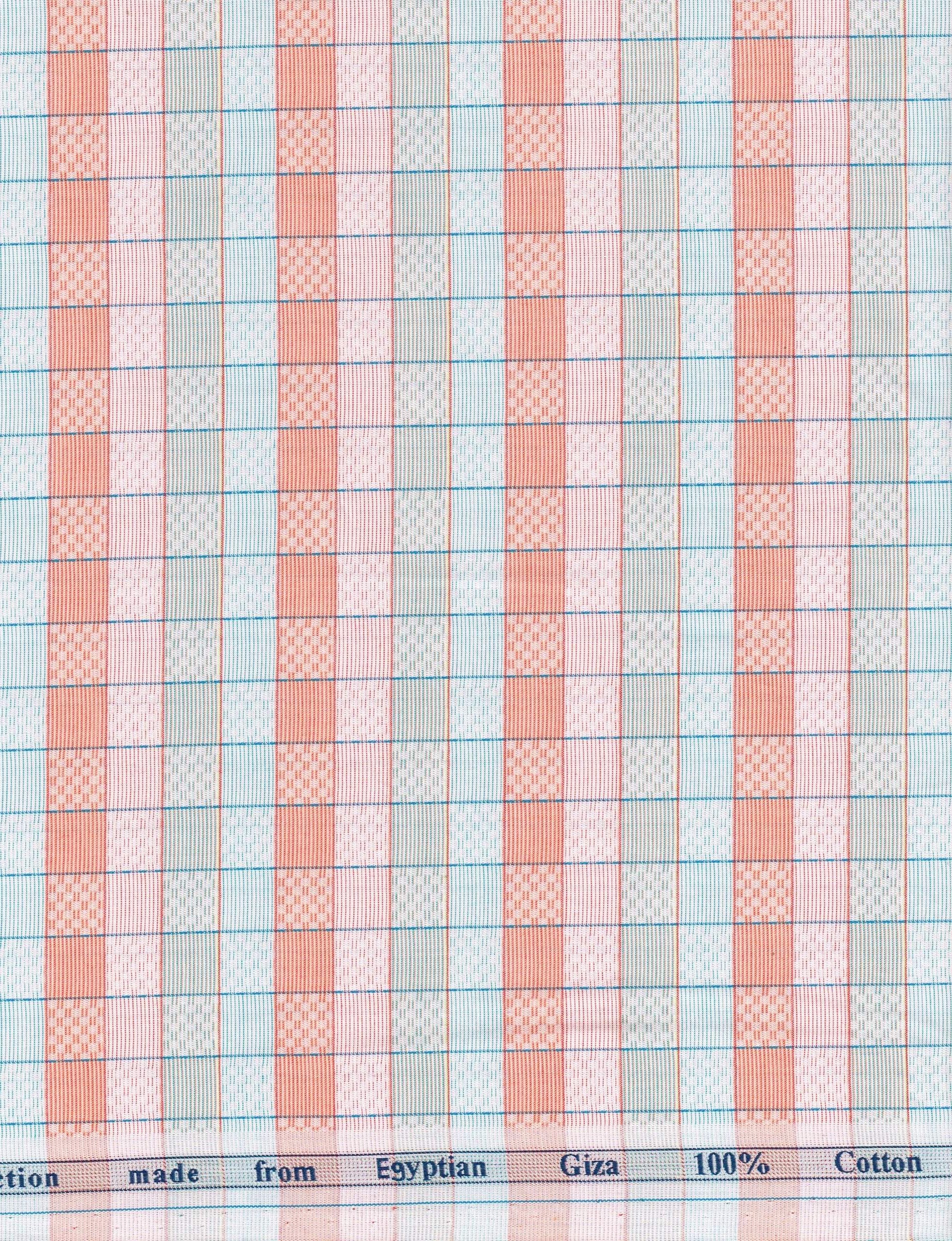 Arvind cotton shirt fabric with orange and green checkered pattern, showcasing soft woven material and vibrant design.