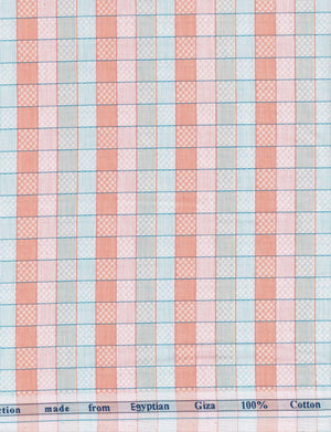 Arvind cotton shirt fabric with orange and green checkered pattern, showcasing soft woven material and vibrant design.