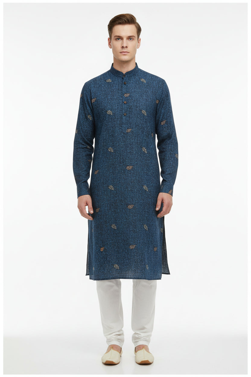 Readymade Cotton Digital Printed Blue Kurta 