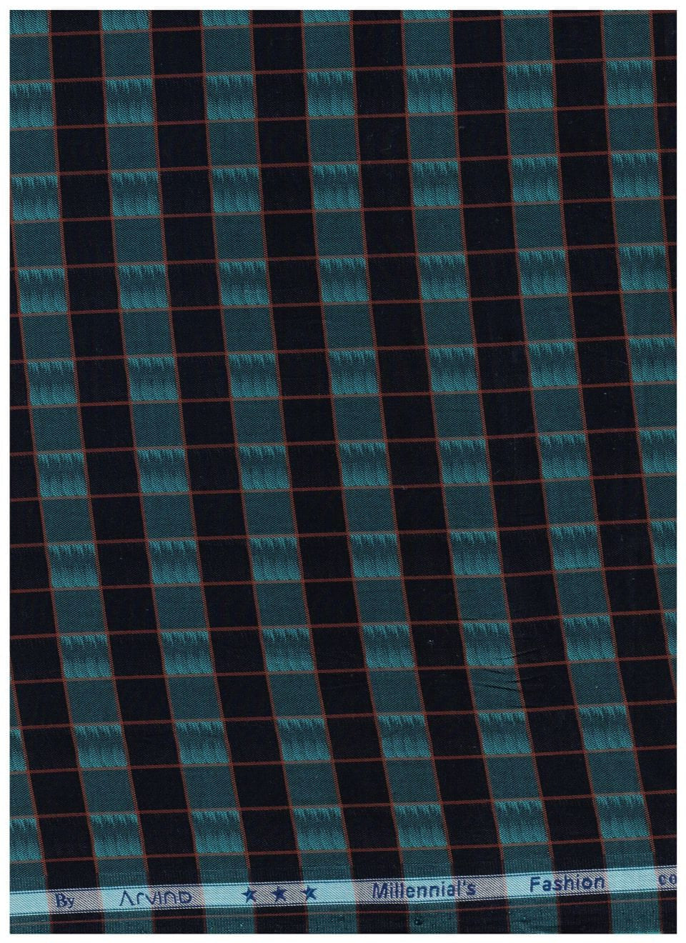 Black checkered cotton shirting fabric from Arvind Millennial's Fashion, showing the fabric's pattern and texture.