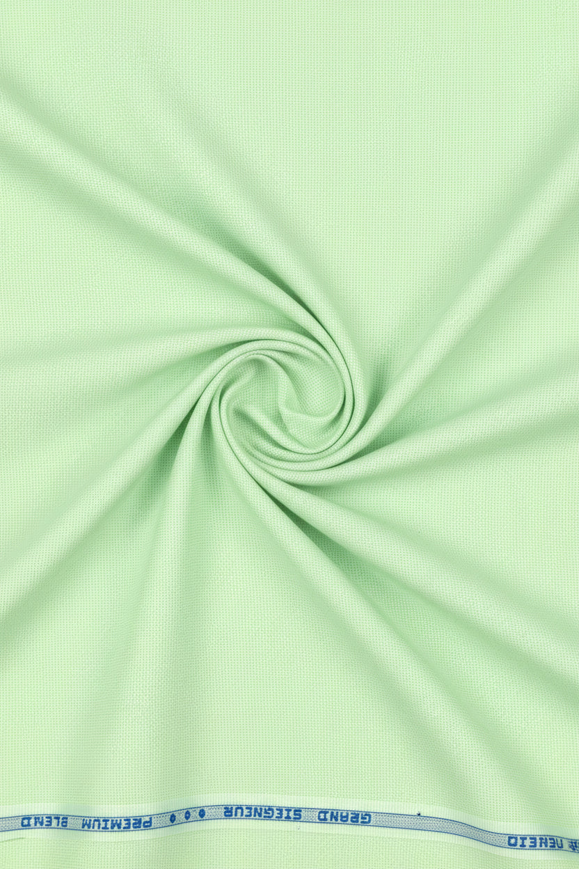 Green Arvind unstitched PC shirting fabric with detailed weave pattern, ideal for custom dress shirts.