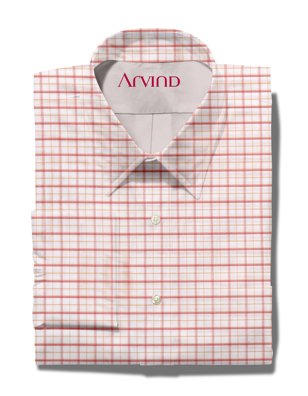Experience The Luxury of Unstitched Checks Cotton Shirting Fabric By Arvind ( Carrot Orange )