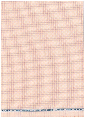 Peach Arvind Cotton Checks Shirting Fabric, soft and lightweight cotton material with a classic check pattern by ARVIND.